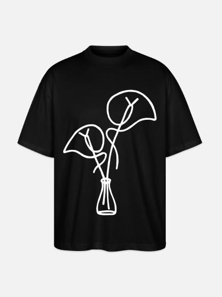 White Floral Sketch - Stanley/Stella Oversized Unisex Organic T-shirt Blaster 2.0 - black