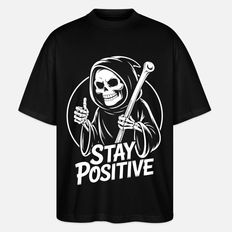Bleib Positiv Grim Reaper Design - Stanley/Stella Oversized Unisex Bio T-Shirt Blaster 2.0 - Schwarz