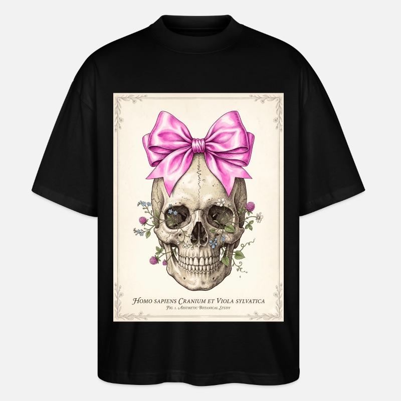 Crâne fleuri et nœud rose - T-shirt bio Blaster 2.0 coupe oversize Stanley/Stella Unisexe - noir