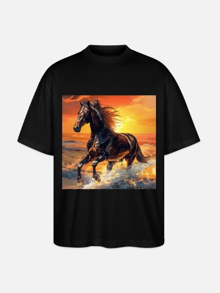 Pferd - Stanley/Stella Oversized Unisex Bio T-Shirt Blaster 2.0 - Schwarz