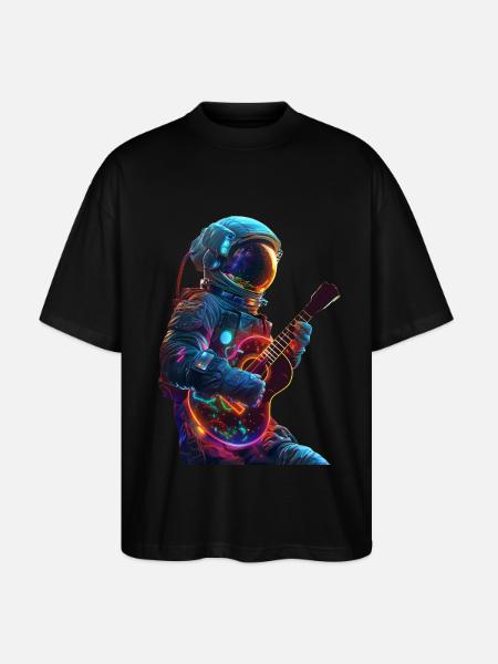 Astronaut Ukulele - Stanley/Stella Oversized Unisex Organic T-shirt Blaster 2.0 - black