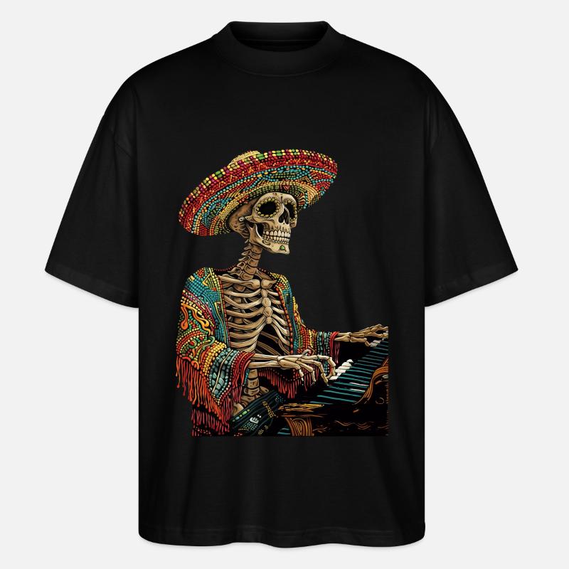 Klavier Mexikanisches Skelett - Stanley/Stella Oversized Unisex Bio T-Shirt Blaster 2.0 - Schwarz