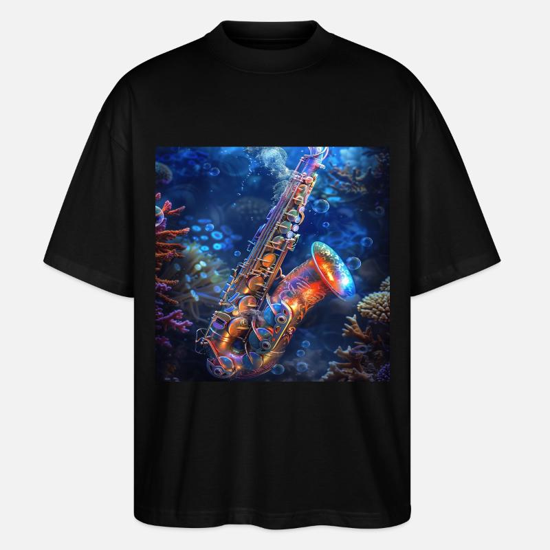 Saxophon - Stanley/Stella Oversized Unisex Bio T-Shirt Blaster 2.0 - Schwarz