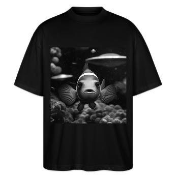 Clownfisch - Stanley/Stella Oversized Unisex Bio T-Shirt Blaster 2.0 - Schwarz - Vorne - Alina (178cm) & Michal (187cm)