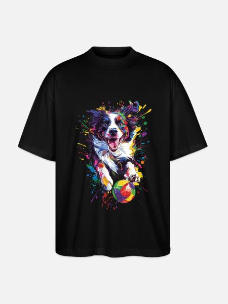 Border Collie - Stanley/Stella Oversized Unisex Bio T-Shirt Blaster 2.0 - Schwarz