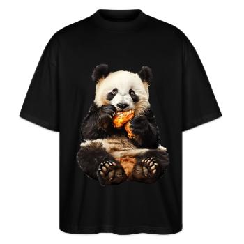 Panda - Stanley/Stella Oversized Unisex Bio T-Shirt Blaster 2.0 - Schwarz - Vorne - Alina (178cm) & Michal (187cm)