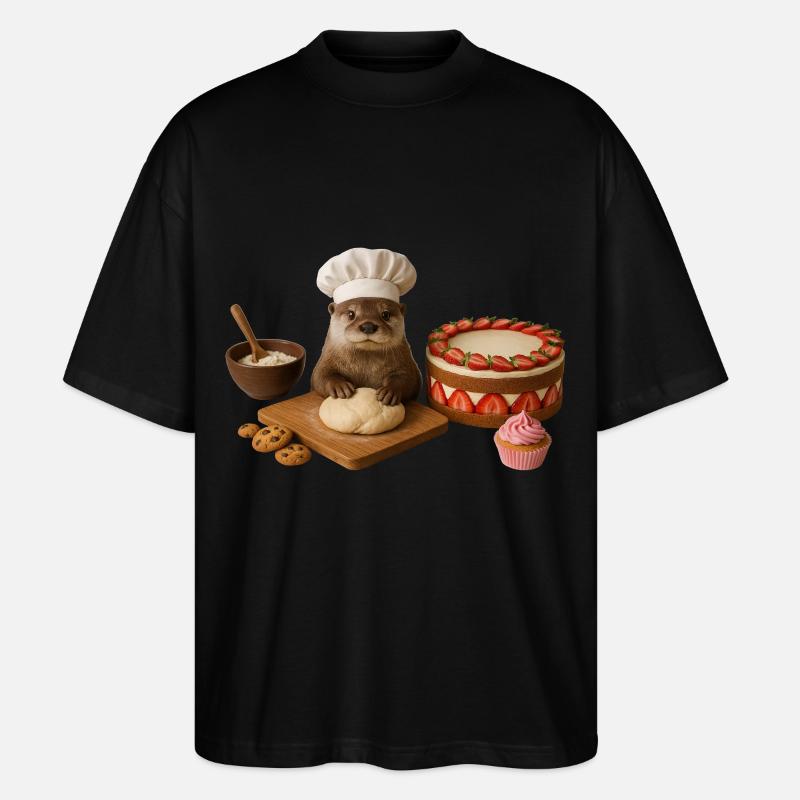 Otter Baking Cake Bread - Stanley/Stella Oversized Unisex Organic T-shirt Blaster 2.0 - black