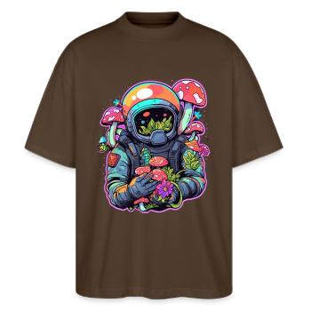 Psychédélique Astronaute Champignon Art Trippy Raver DJ - T-shirt bio Blaster 2.0 coupe oversize Stanley/Stella Unisexe - marron foncé - Devant - Alina (178cm) & Michal (187cm)