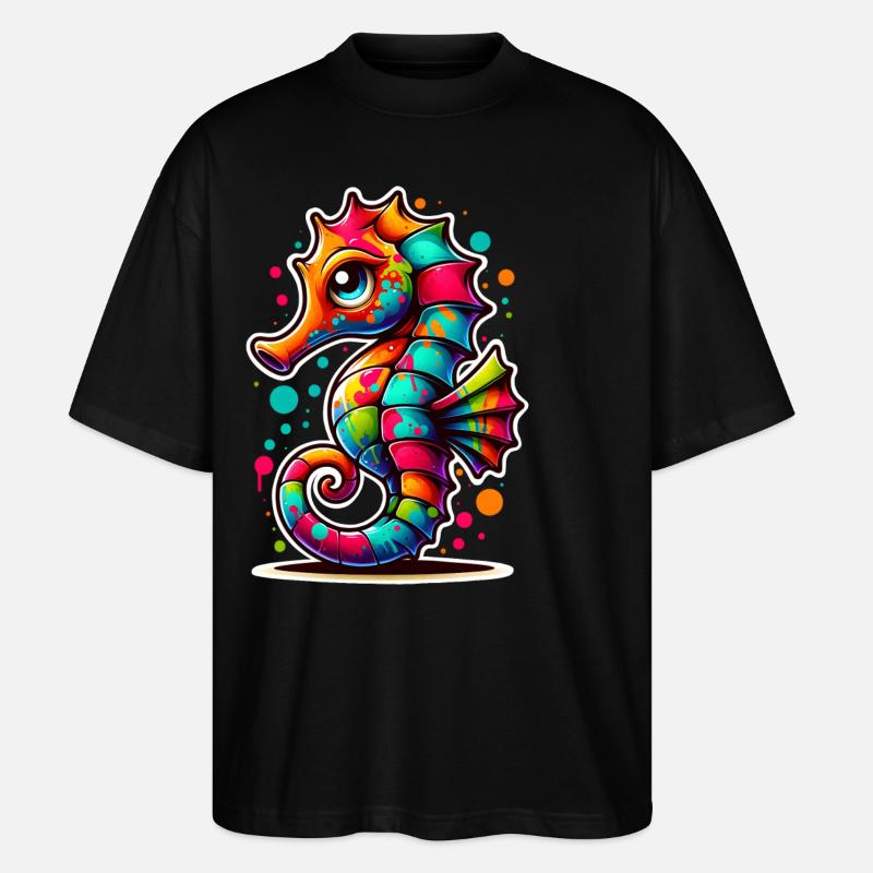 Seepferd Seepferdchen - Stanley/Stella Oversized Unisex Bio T-Shirt Blaster 2.0 - Schwarz