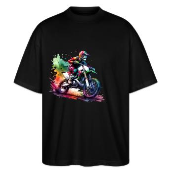 Motocross - Stanley/Stella Oversized Unisex Bio T-Shirt Blaster 2.0 - Schwarz - Vorne - Alina (178cm) & Michal (187cm)