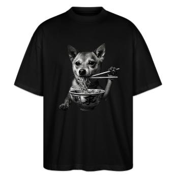 Hunde Motiv Manga Ramen Nudel Hund Anime Kunst - Stanley/Stella Oversized Unisex Bio T-Shirt Blaster 2.0 - Schwarz - Vorne - Alina (178cm) & Michal (187cm)