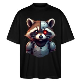 Lustige Roboter Tech Waschbär Cyborg Tier Raccoon - Stanley/Stella Oversized Unisex Bio T-Shirt Blaster 2.0 - Schwarz - Vorne - Alina (178cm) & Michal (187cm)
