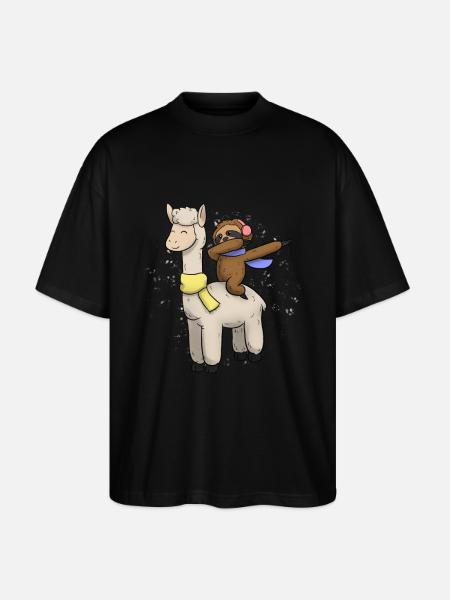 Lama sloth Christmas present - Stanley/Stella Oversized Unisex Organic T-shirt Blaster 2.0 - black