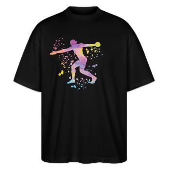 Diskuswerfer Colorsplash Diskuswurf - Stanley/Stella Oversized Unisex Bio T-Shirt Blaster 2.0 - Schwarz - Vorne - Alina (178cm) & Michal (187cm)