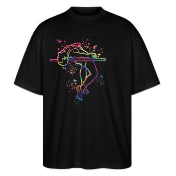 Hochspringer Wasserfarben Hochsprung - Stanley/Stella Oversized Unisex Bio T-Shirt Blaster 2.0 - Schwarz - Vorne - Alina (178cm) & Michal (187cm)