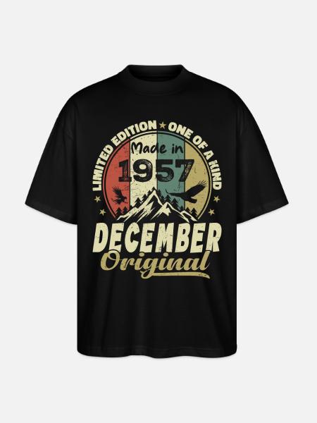 Vintage Retro Birthday Gift - December 1957 - Stanley/Stella Oversized Unisex Organic T-shirt Blaster 2.0 - black