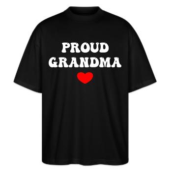 Proud Grandma - Stanley/Stella Oversized Unisex Bio T-Shirt Blaster 2.0 - Schwarz - Vorne - Alina (178cm) & Michal (187cm)