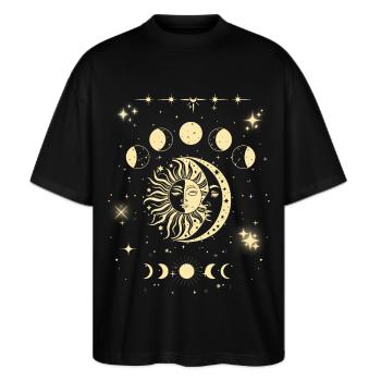 T-Shirt Soleil Lune Étoiles Femme - Élégant - T-shirt bio Blaster 2.0 coupe oversize Stanley/Stella Unisexe - noir - Devant - Alina (178cm) & Michal (187cm)