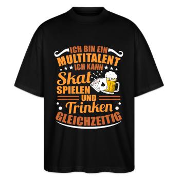Skat Skatspieler Kartenspiel Karten Spiel - Stanley/Stella Oversized Unisex Bio T-Shirt Blaster 2.0 - Schwarz - Vorne - Alina (178cm) & Michal (187cm)