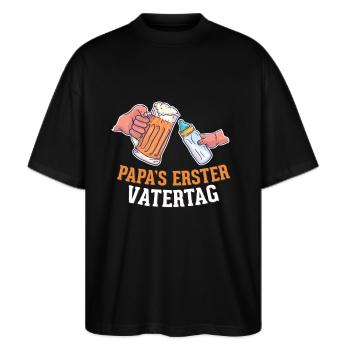 Erster Vatertag - Stanley/Stella Oversized Unisex Bio T-Shirt Blaster 2.0 - Schwarz - Vorne - Alina (178cm) & Michal (187cm)
