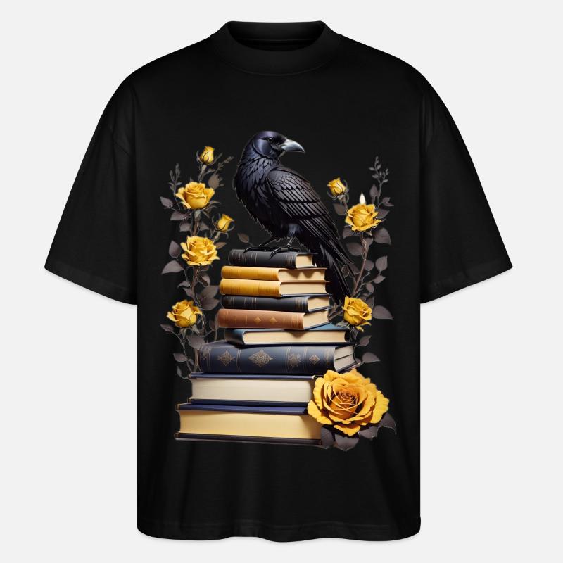 Bücherstapel mit Rabe - Stanley/Stella Oversized Unisex Bio T-Shirt Blaster 2.0 - Schwarz