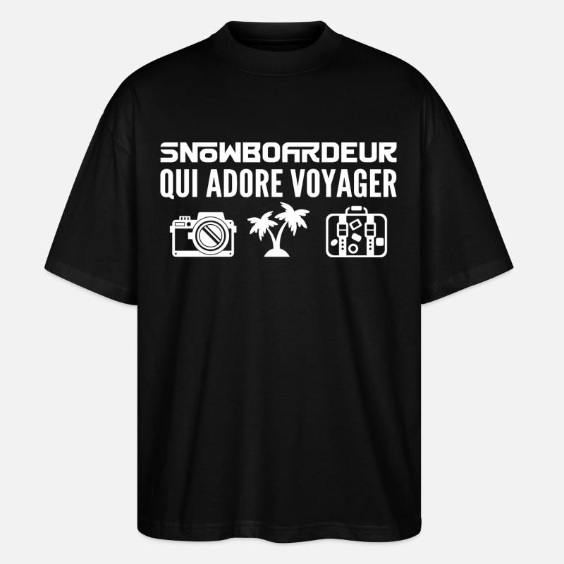 Voyageurs & Snowboardeurs : Passion & Découverte - T-shirt bio Blaster 2.0 coupe oversize Stanley/Stella Unisexe - noir
