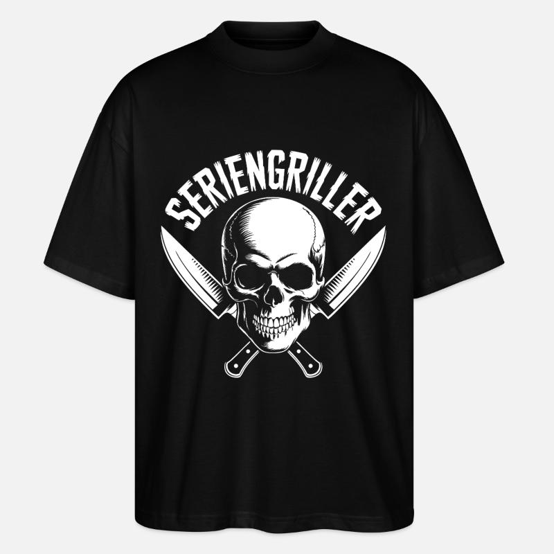 Seriengriller Skull mit Küchenmessern - Stanley/Stella Oversized Unisex Bio T-Shirt Blaster 2.0 - Schwarz