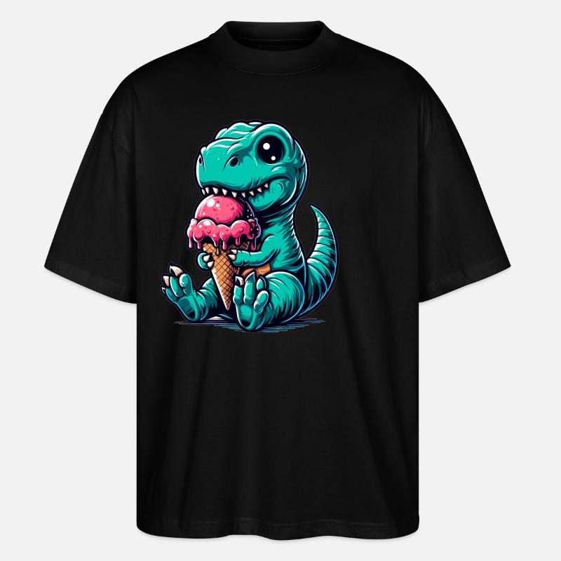 Süßer T-Rex mit Eis Dinosaurier Geschenk - Stanley/Stella Oversized Unisex Bio T-Shirt Blaster 2.0 - Schwarz