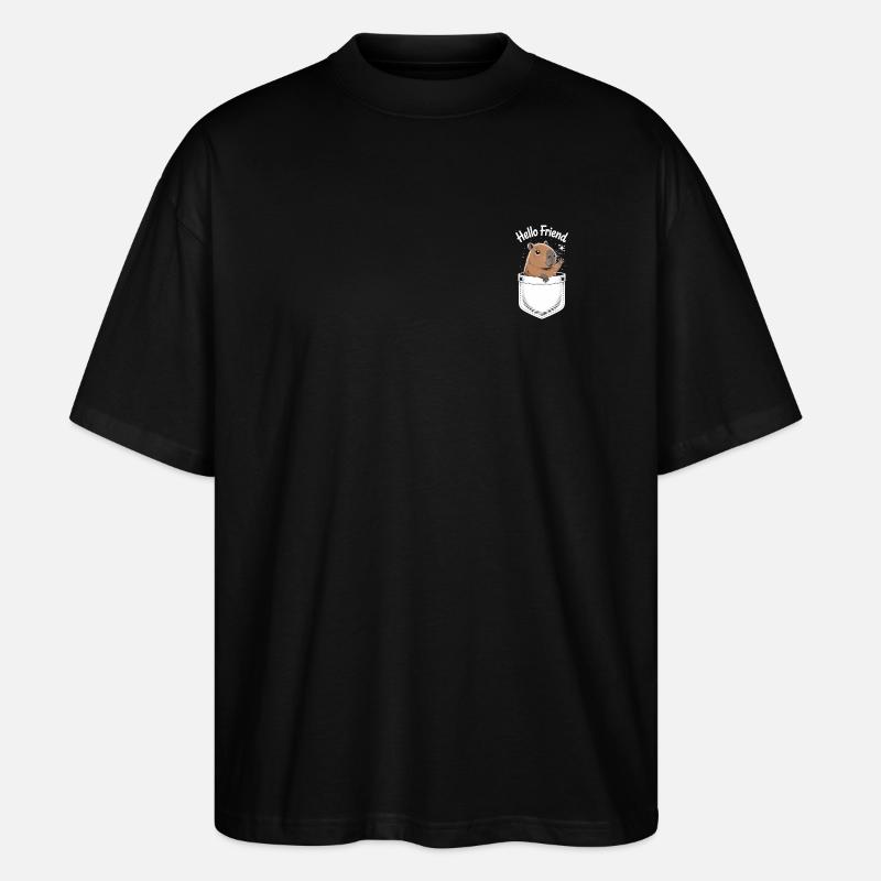 Motif ludique de capybara avec salutation - T-shirt bio Blaster 2.0 coupe oversize Stanley/Stella Unisexe - noir