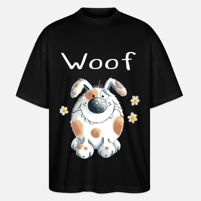 Woof Hund mit Gänseblümchen - Dog - Comic - Stanley/Stella Oversized Unisex Bio T-Shirt Blaster 2.0 - Schwarz
