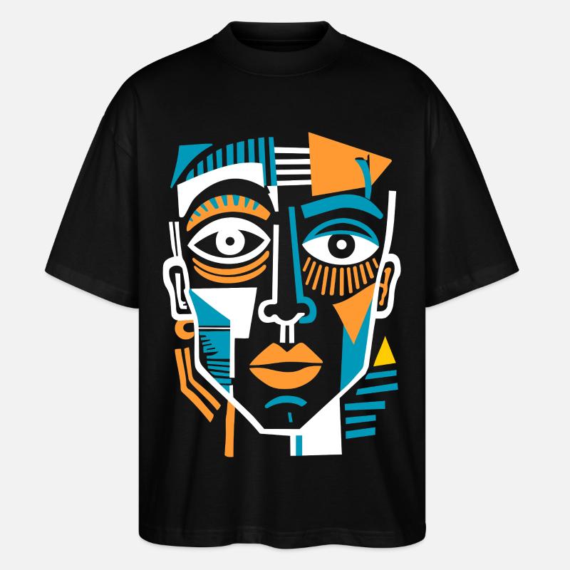 Buntes kubistisches Gesicht - Stanley/Stella Oversized Unisex Bio T-Shirt Blaster 2.0 - Schwarz