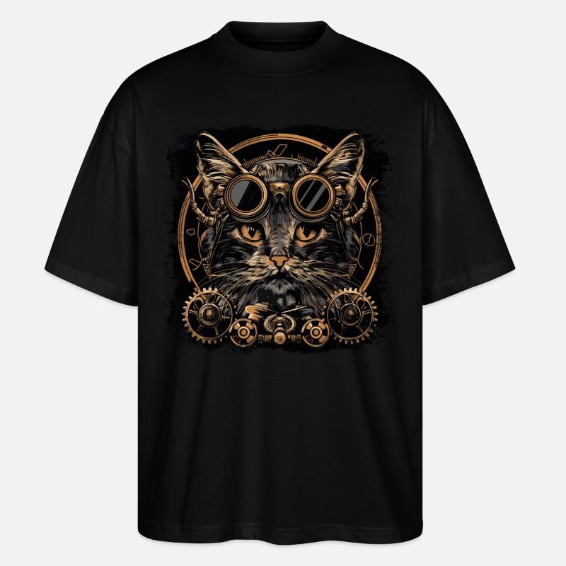 Steampunk Katze - Stanley/Stella Oversized Unisex Bio T-Shirt Blaster 2.0 - Schwarz
