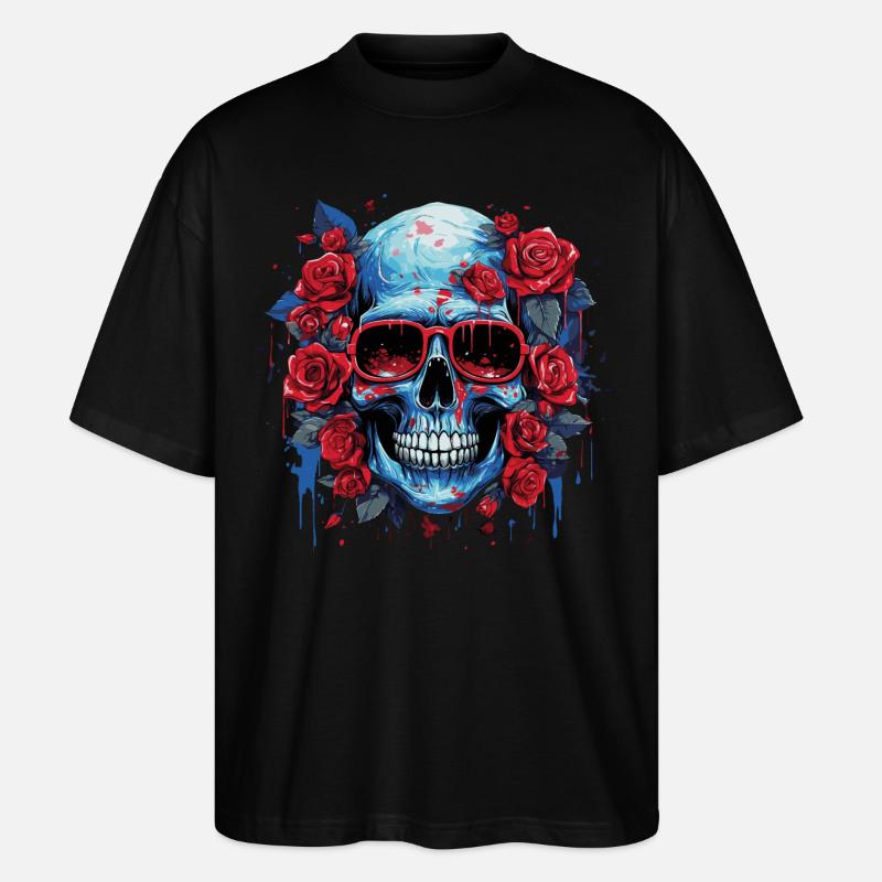 Crâne de fleur souriante - T-shirt bio Blaster 2.0 coupe oversize Stanley/Stella Unisexe - noir