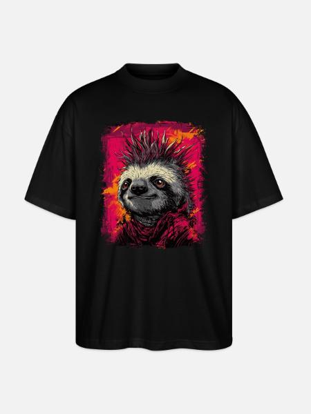 Cool Punk Rock Sloth - Stanley/Stella Oversized Unisex Organic T-shirt Blaster 2.0 - black