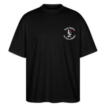 Kann Spuren von Wein enthalten - Stanley/Stella Oversized Unisex Bio T-Shirt Blaster 2.0 - Schwarz - Vorne - Alina (178cm) & Michal (187cm)