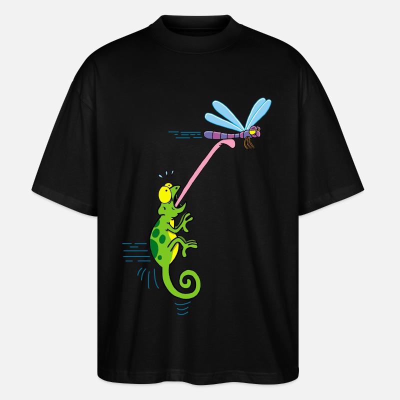 Chamäleon und Libellen - Stanley/Stella Oversized Unisex Bio T-Shirt Blaster 2.0 - Schwarz