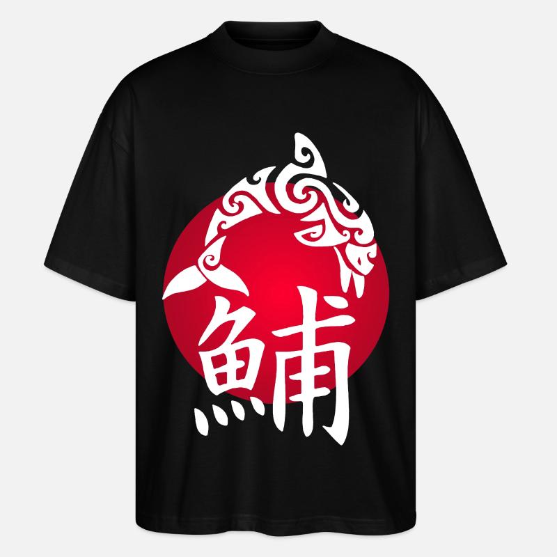 White dolphin and red sun - Stanley/Stella Oversized Unisex Organic T-shirt Blaster 2.0 - black