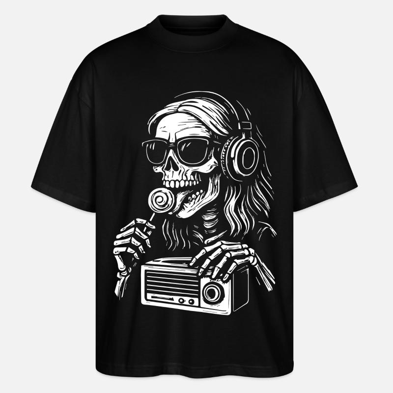 DJ squelette avec un casque - T-shirt bio Blaster 2.0 coupe oversize Stanley/Stella Unisexe - noir