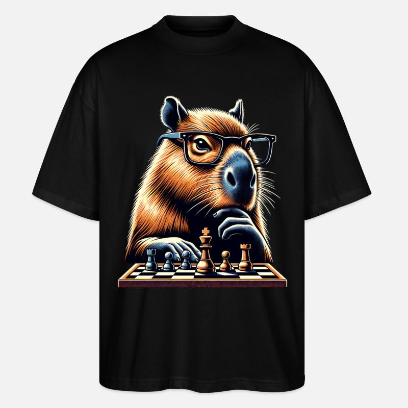 Humour Joueur D'Échecs Capybara - T-shirt bio Blaster 2.0 coupe oversize Stanley/Stella Unisexe - noir
