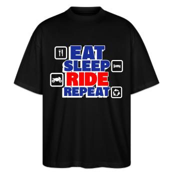 Eating, sleeping, riding The circle of biker life - Stanley/Stella Oversized Unisex Organic T-shirt Blaster 2.0 - black - Front - Alina (178cm) & Michal (187cm)