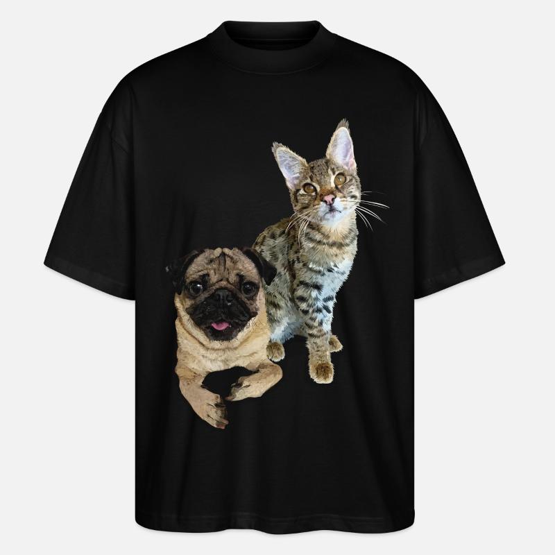 Mops und Katze - Stanley/Stella Oversized Unisex Bio T-Shirt Blaster 2.0 - Schwarz