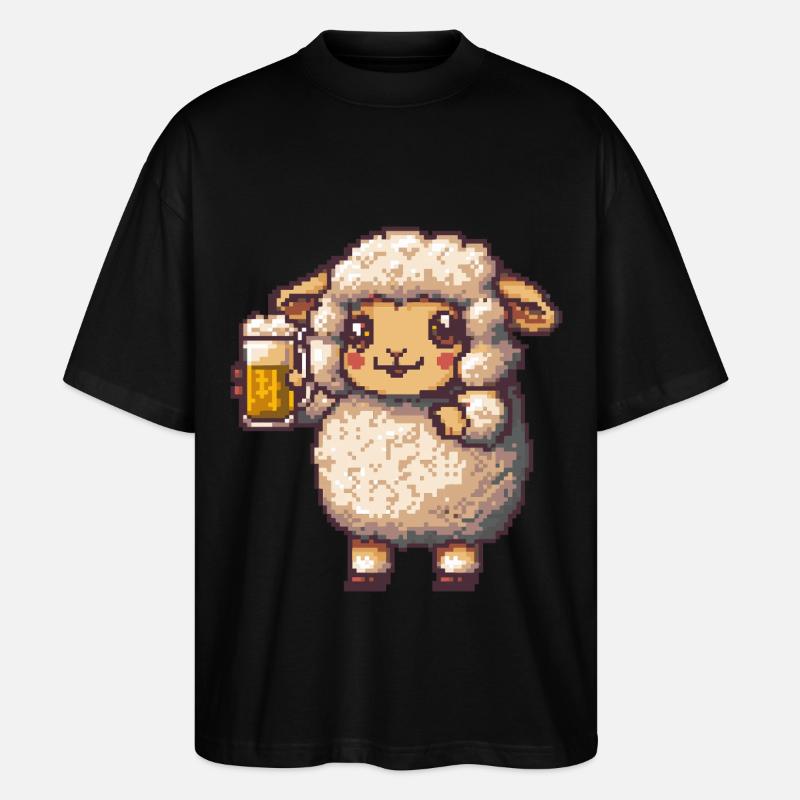 Schaf Pixel Bier - Stanley/Stella Oversized Unisex Bio T-Shirt Blaster 2.0 - Schwarz