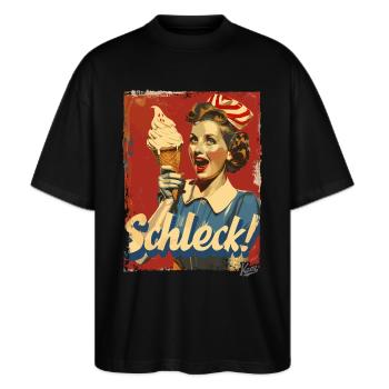 Happy 1950s housewife with cream – Schleck! - Stanley/Stella Oversized Unisex Organic T-shirt Blaster 2.0 - black - Front - Alina (178cm) & Michal (187cm)