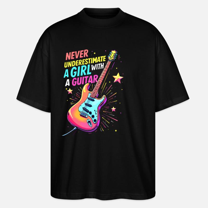 Fille avec guitare - T-shirt bio Blaster 2.0 coupe oversize Stanley/Stella Unisexe - noir
