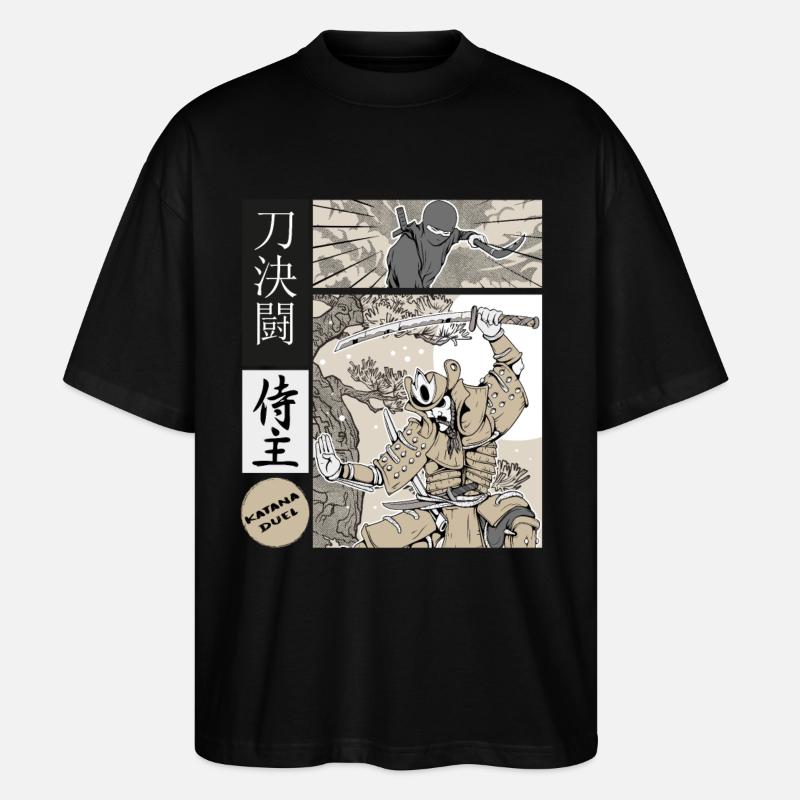 Samurai Katana Duel vs Ninja - Stanley/Stella Oversized Unisex Organic T-shirt Blaster 2.0 - black
