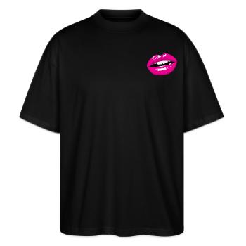 Rosa Illustrative Lips T-Shirt - Stanley/Stella Oversized Unisex Bio T-Shirt Blaster 2.0 - Schwarz - Vorne - Alina (178cm) & Michal (187cm)