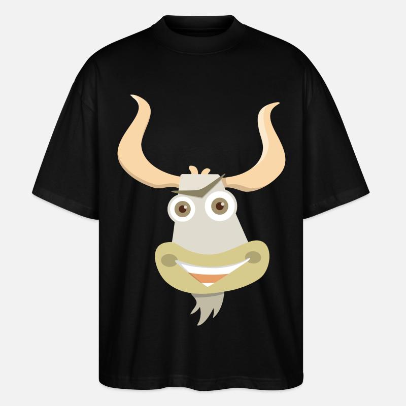 Fröhliche Illustration eines Yakkopfes - Stanley/Stella Oversized Unisex Bio T-Shirt Blaster 2.0 - Schwarz