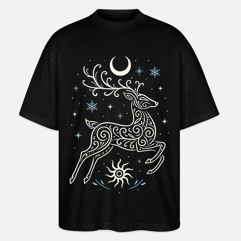 Springender Yule Hirsch mit Sonne & Mond - Stanley/Stella Oversized Unisex Bio T-Shirt Blaster 2.0 - Schwarz