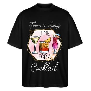 Cocktail Sommer Strand Bar Club Party Getränk - Stanley/Stella Oversized Unisex Bio T-Shirt Blaster 2.0 - Schwarz - Vorne - Alina (178cm) & Michal (187cm)