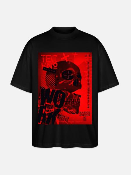 Crâne Rouge Techno Urbain - T-shirt bio Blaster 2.0 coupe oversize Stanley/Stella Unisexe - noir